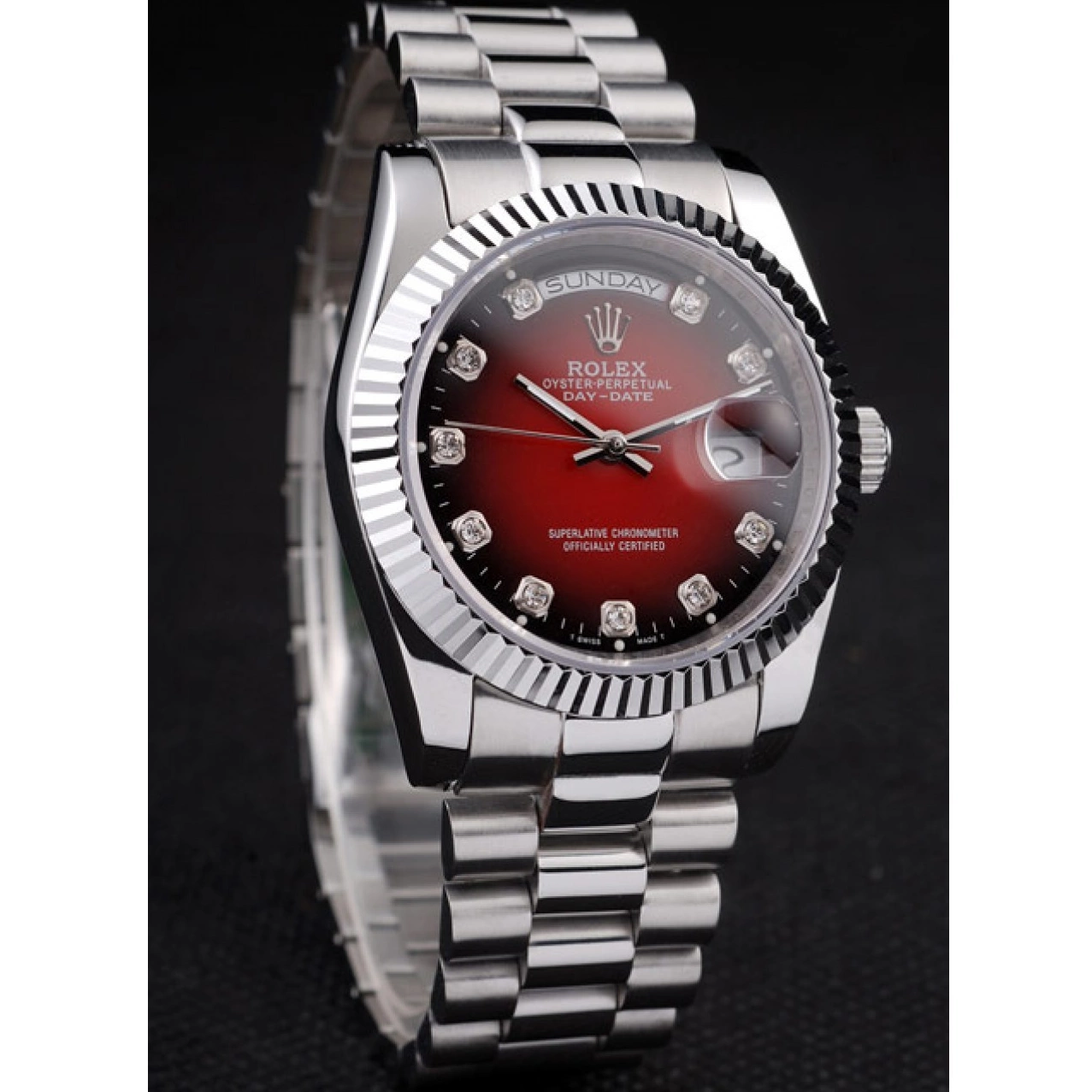 Aaa replica Day-Date Stainless Steel Red Tone Polished Dial Rolex Two 0713